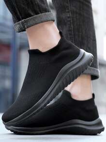 Men Minimalist Knit Slip On Sneakers - Black - View 2