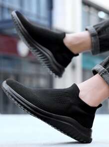 Men Minimalist Knit Slip On Sneakers - Black - View 3