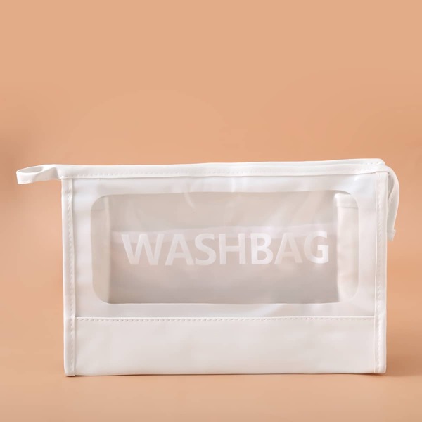 

Letter Graphic Zipper Makeup Bag, White