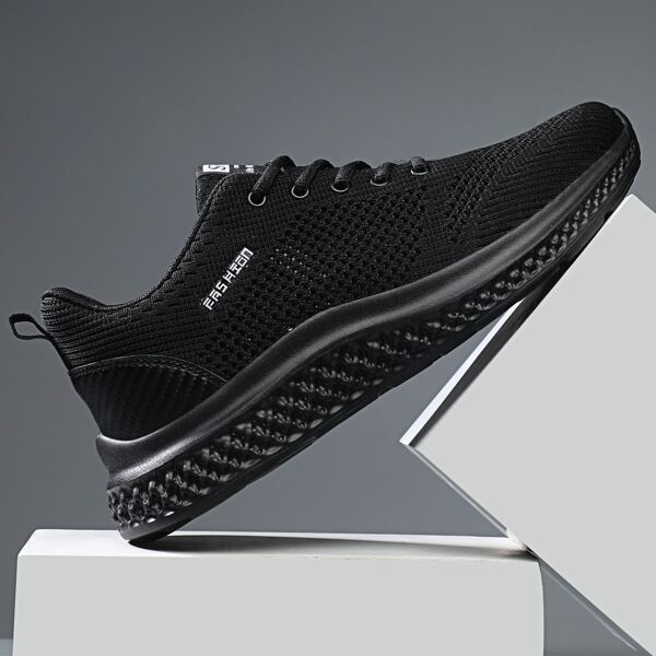 

Men Lace-up Front Knit Sneakers, Black