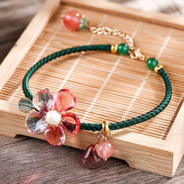 

Flower & Bead Decor Anklet, Multicolor