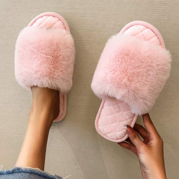 

Open Toe Fluffy Bedroom Slippers, Pink
