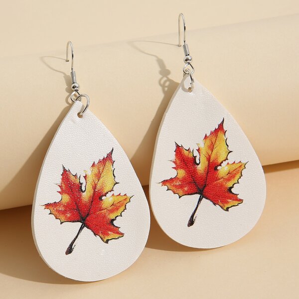 

Maple Leaf Print Water Drop Earrings, Multicolor