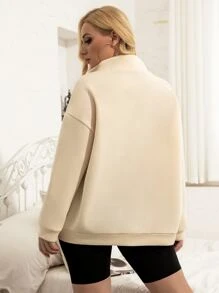 Plus Letter Graphic Quarter Zip Drop Shoulder Sweatshirt - Apricot - View 2