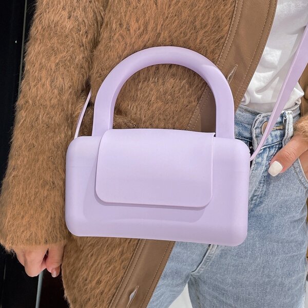 

Top Handle Flap Square Bag, Purple