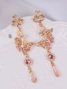 Bông tai thả bướm Rhinestone - Vàng - Xem 1