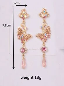 Bông tai thả bướm Rhinestone - Vàng - Xem 2