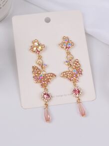 Bông tai thả bướm Rhinestone - Vàng - Xem 3