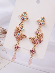 Bông tai thả bướm Rhinestone - Vàng - Xem 5