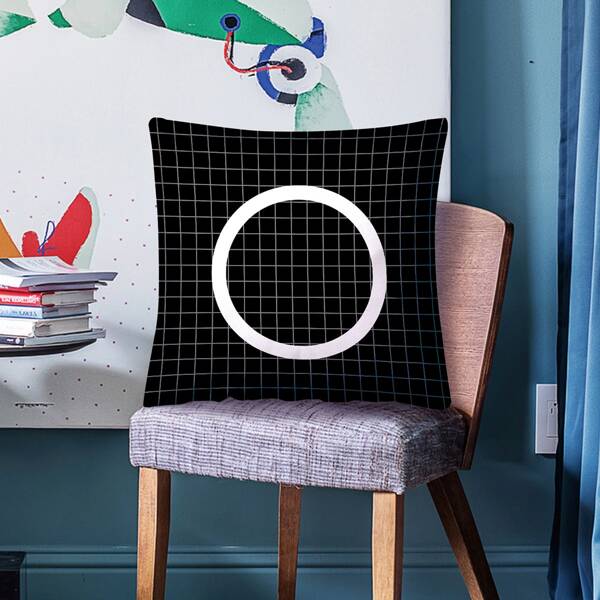 

Plaid Cushion Cover Without Filler, Black and white