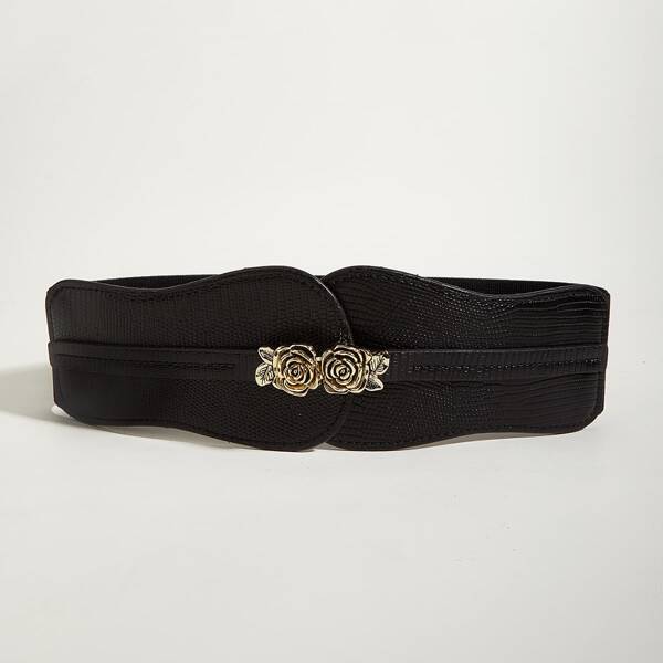 

Flower Decor Corset Belt, Black
