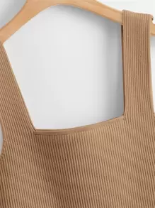 Franclia Top unicolor tejido de canalé - Marrón - Ver 3