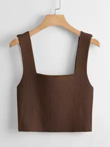 SHEIN Unity 素色羅紋針織上衣 - 咖啡棕 - 查看 2