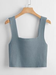 SHEIN Unity Solid Ribbed Knit Top - Dusty Blue - View 2