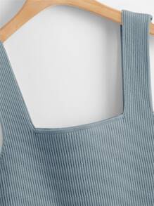 SHEIN Unity Solid Ribbed Knit Top - Dusty Blue - View 3