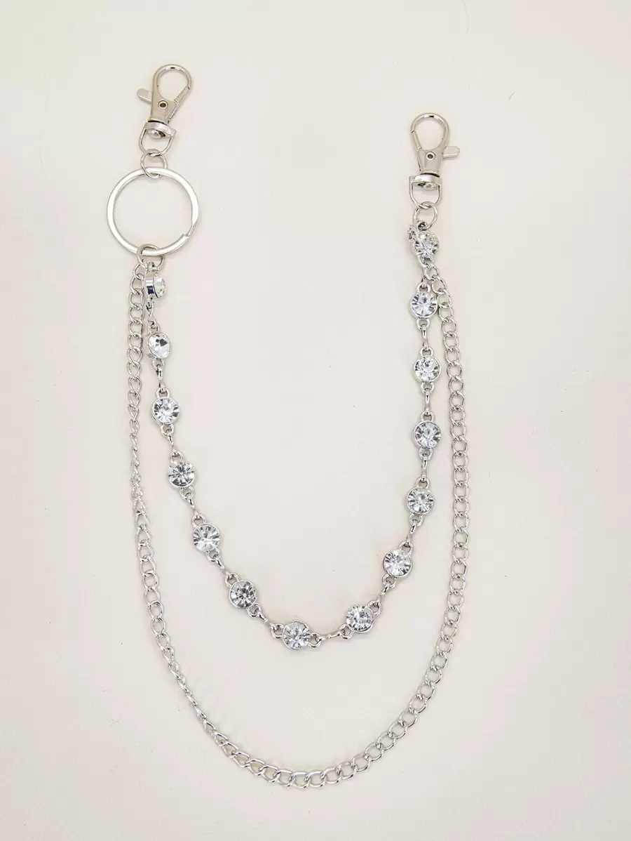 Rhinestone Decor Layered Pants Chain Street Halloween Summer, School Fall, Autumn, Halloween - Silver - View 1