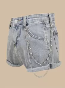 Rhinestone Decor Layered Pants Chain Street Halloween Summer, School Fall, Autumn, Halloween - Silver - View 2