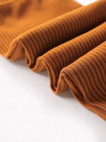 SHEIN Baby Girl 3pcs Ribbed Knit Lettuce Trim Leggings - Multicolor - View 3