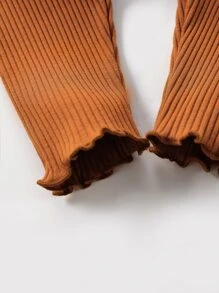 SHEIN Baby Girl 3pcs Ribbed Knit Lettuce Trim Leggings - Multicolor - View 4