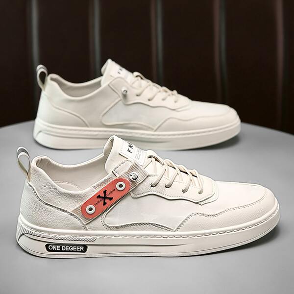 

Men Letter Patch Lace-up Front Skate Shoes, Beige