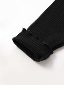 SHEIN Baby Girl 3pcs Ribbed Knit Lettuce Trim Leggings - Multicolor - View 5