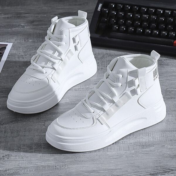 

Letter Graphic Lace-up Front High Top Skate Shoes, White