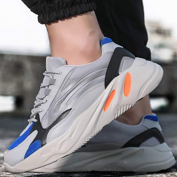 

Men Colorblock Lace-up Front Chunky Sneakers, Blue