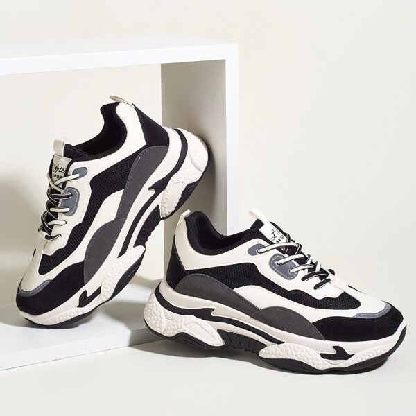 

Colorblock Letter Patch Lace-up Front Chunky Sneakers, Multicolor