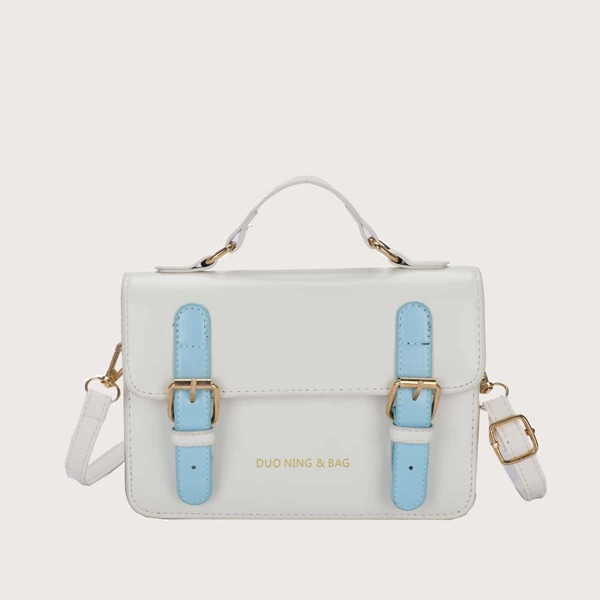

Buckle Decor Flap Square Bag, White