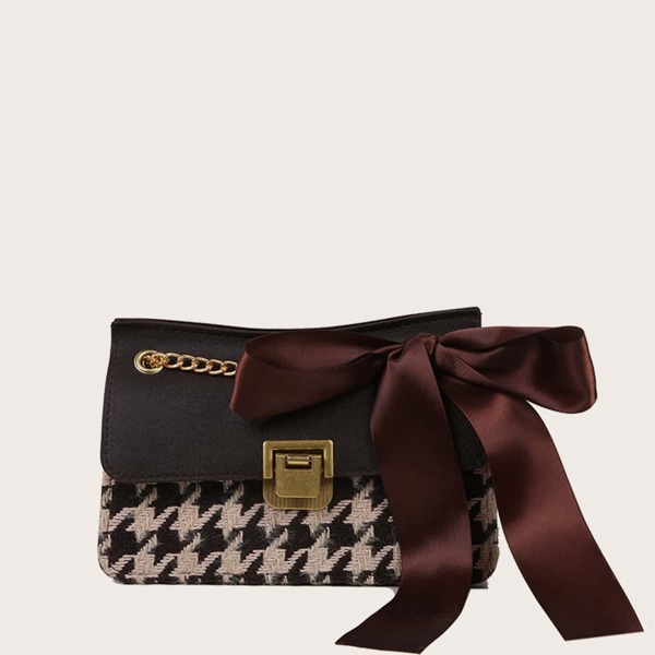 

Houndstooth Scarf Decor Square Bag, Multicolor