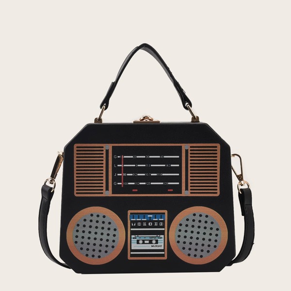 

Radio Graphic Top Handle Box Bag, Multicolor