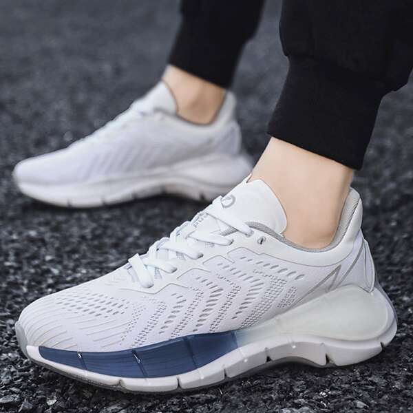 

Men Lace-up Front Knit Sneakers, White