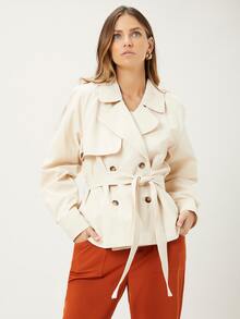 MOTF PREMIUM 腰帶風衣外套 - 米色 - 查看 7