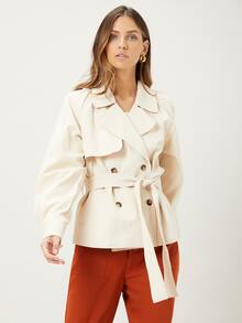 MOTF PREMIUM 腰帶風衣外套 - 米色 - 查看 8