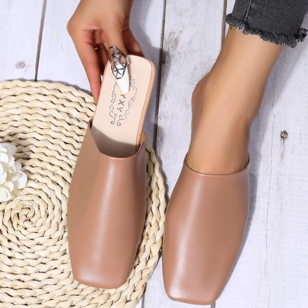 

Minimalist Square Toe Mules, Camel