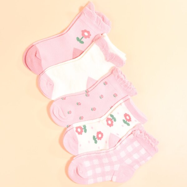 

5pairs Toddler Girls Floral Print Socks, Multicolor