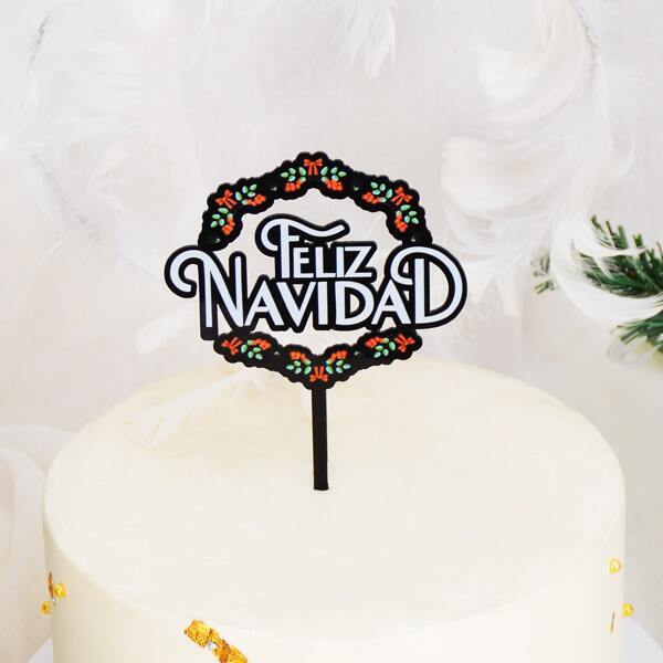 

1шт Топпер для торта рождественский с принтом листьев, Многоцветный