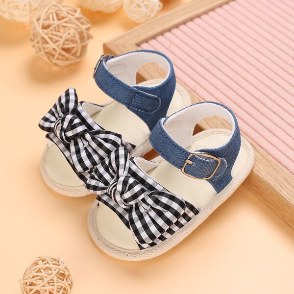 

Baby Plaid Pattern Bow Decor Sandals, Black and white