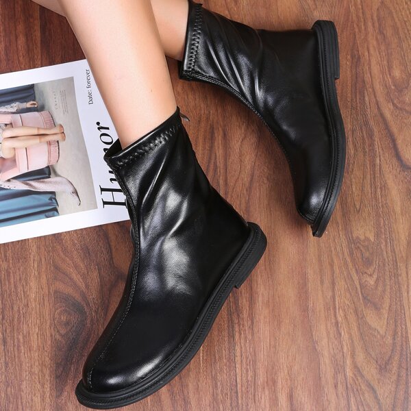 

Stitch Detail Back Zipper Classic Boots, Black