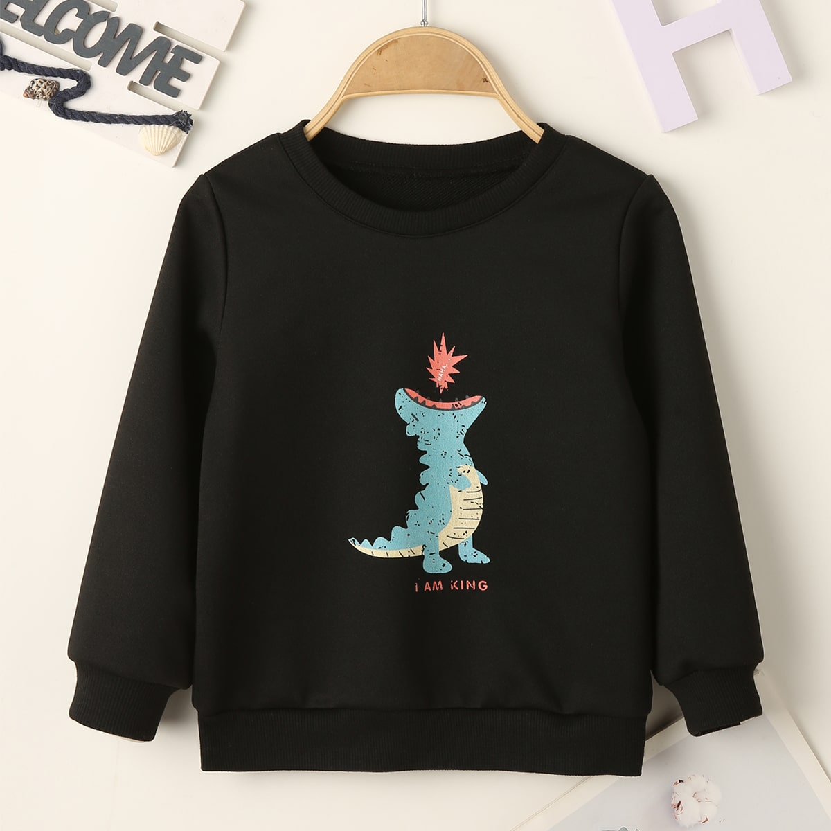 для мальчиков Свитшот текстовый & с принтом динозавра