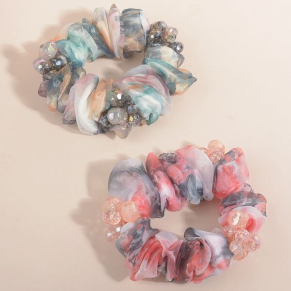 

2pcs Crystal Decor Scrunchie, Multicolor