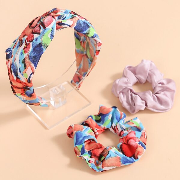 

Color Block Headband & 2pcs Scrunchie, Multicolor