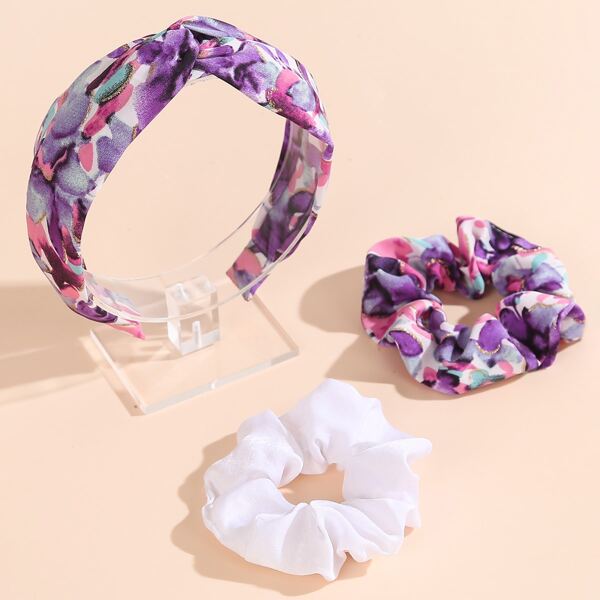 

Flower Pattern Headband & 2pcs Scrunchie, Multicolor