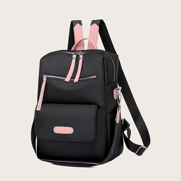 

Colorblock Zip Front Functional Backpack, Black