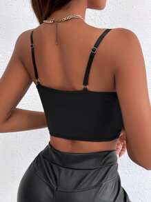 Strap Detail Bustier Crop Lace Cami Top - Black - View 3