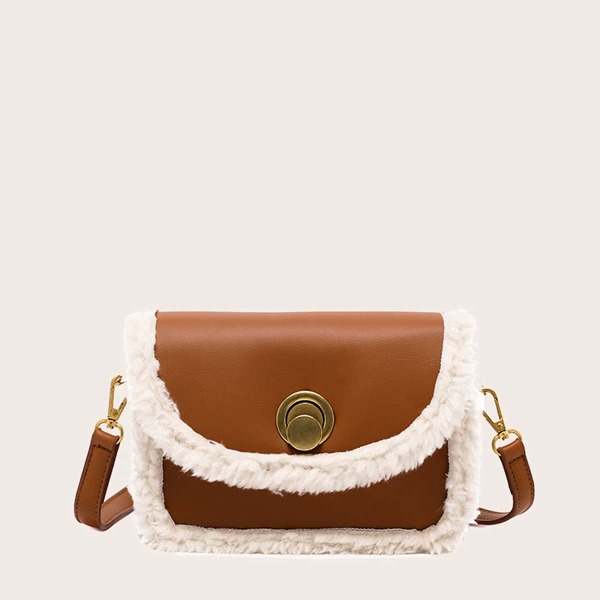

Metal Decor Flap Square Bag, Brown