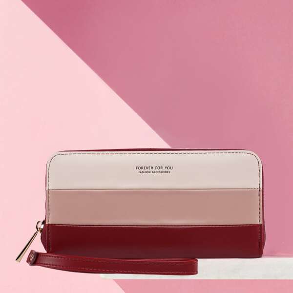 

Colorblock Letter Graphic Long Wallet, Multicolor