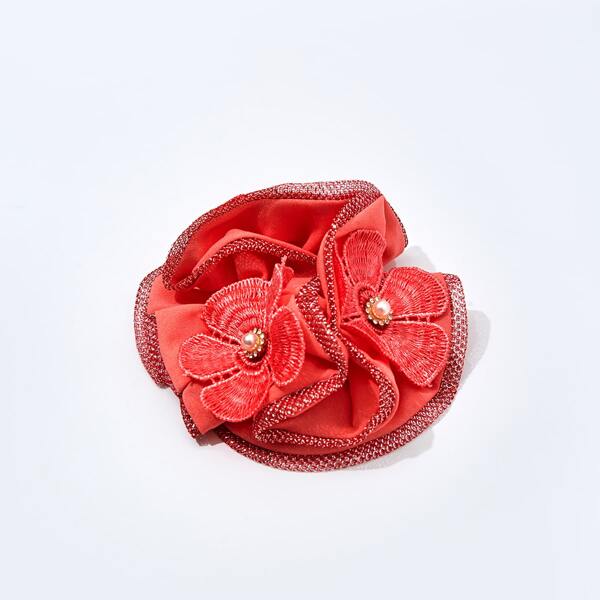 

Faux Pearl Decor Embroidery Detail Hair Tie, Pink