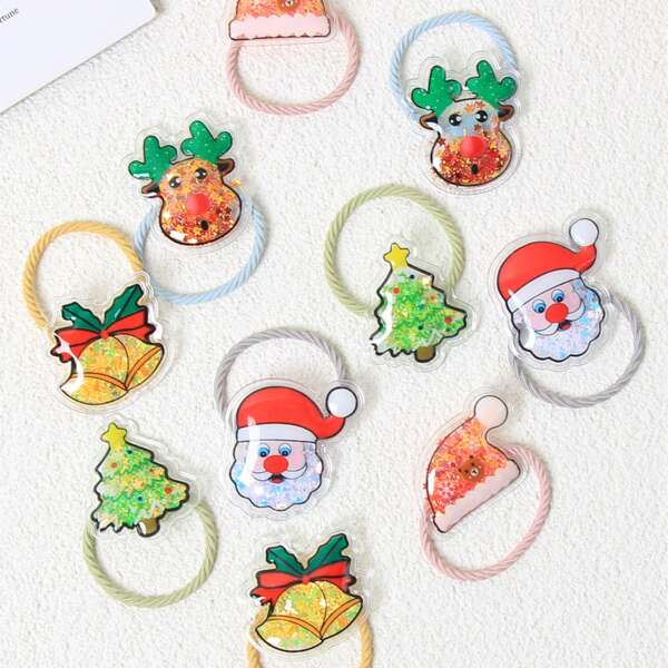 

10pcs Christmas Santa Claus & Tree Decor Hair Tie, Multicolor