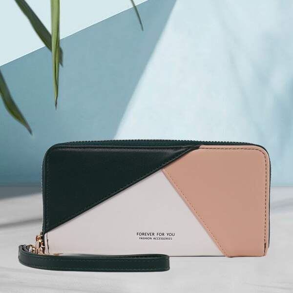 

Colorblock Panel Design Long Wallet, Green